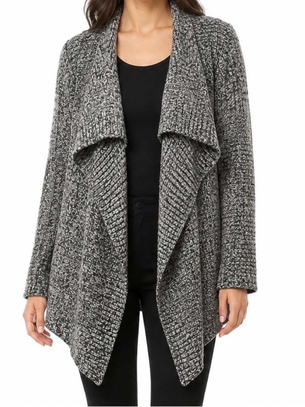 Calvin Klein Jeans Women’s M Black White Marled Waterfall Cardigan 100% Cotton